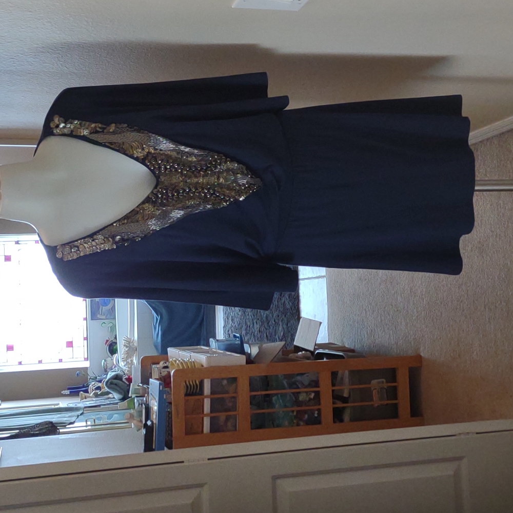 BNWT Bordeaux Los Angeles navy and silver beaded v neck batwing sleeve dress SML